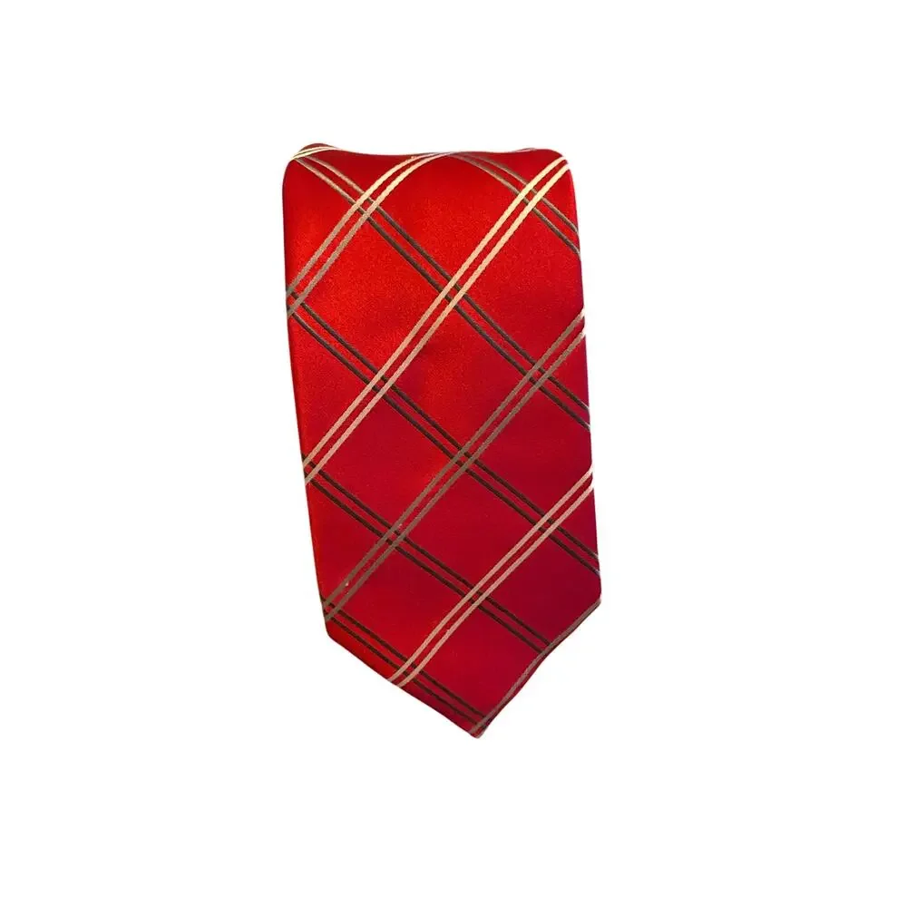 Donald J Trump Signature Collection Red Plaid Silk Neck Tie USA‎